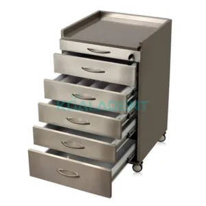 Stainless steel five drawer mobile dental cabinet